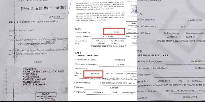 APC governorship candidate faces forgery allegations as documents show 4 different dates of birth (PHOTOS)